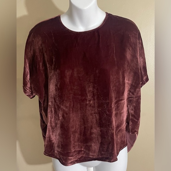 Madewell Woman's Velvet Short Sleeve Top Deep Burgundy Small - Picture 1 of 7
